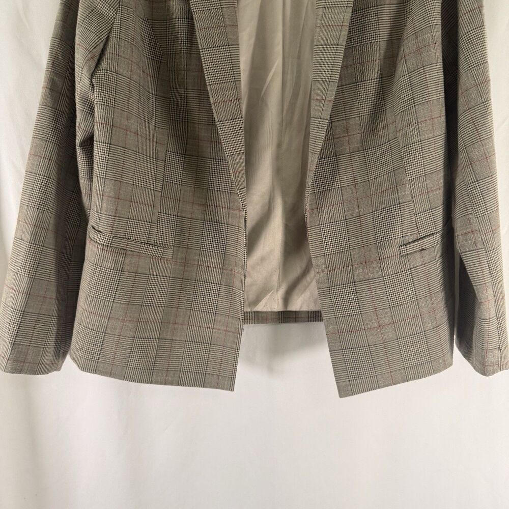 Skies Are Blue Blazer Women's Large Petite Brown Plaid Open Front Long Sleeve - Picture 5 of 12